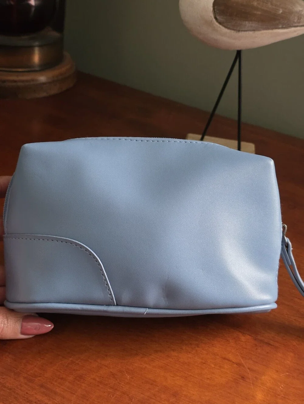 Ferragamo Parfums Travel Cosmetic Case Light Blue Faux Leather Makeup Bag